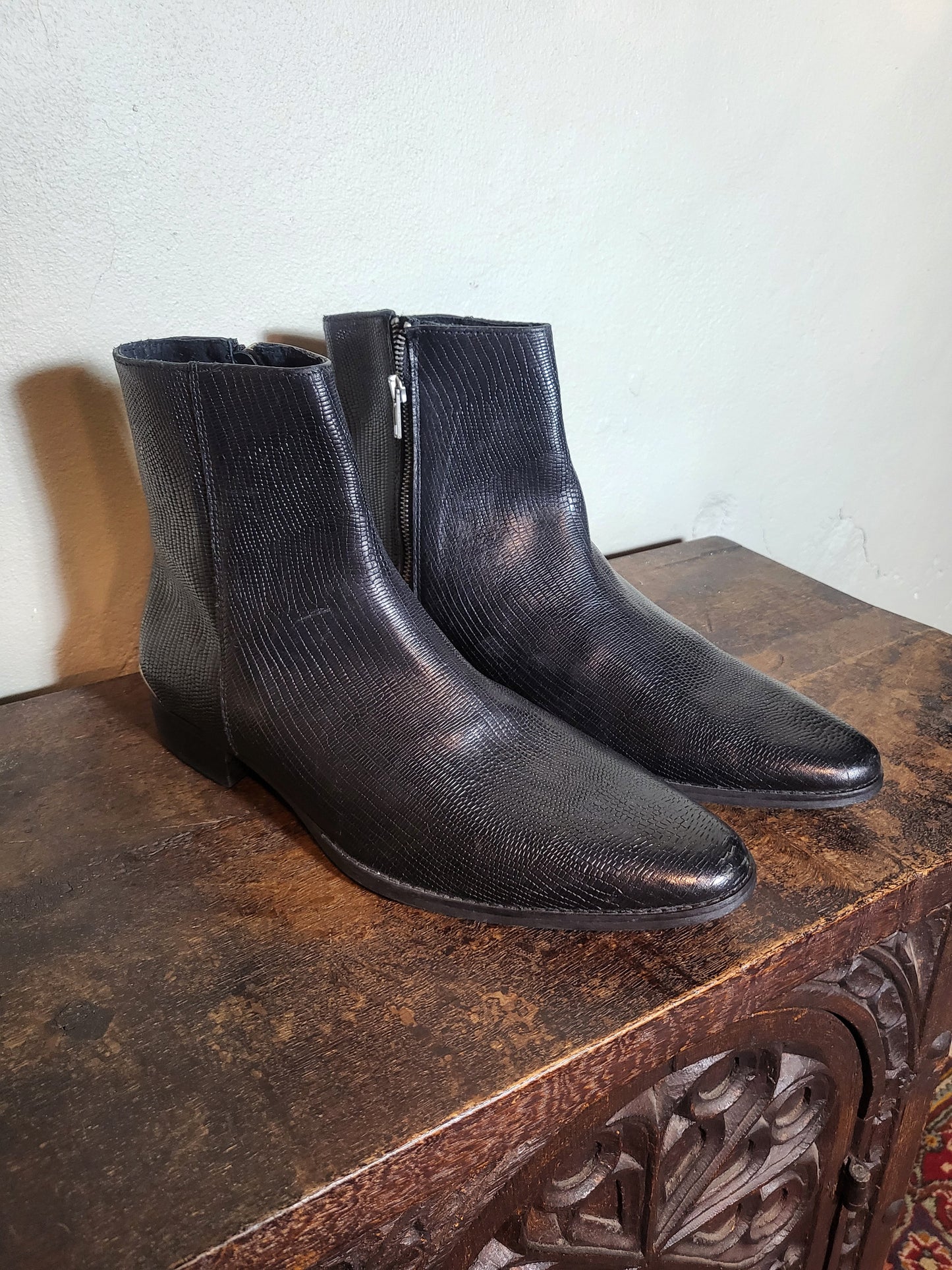 Textured Leather Ankle Boots