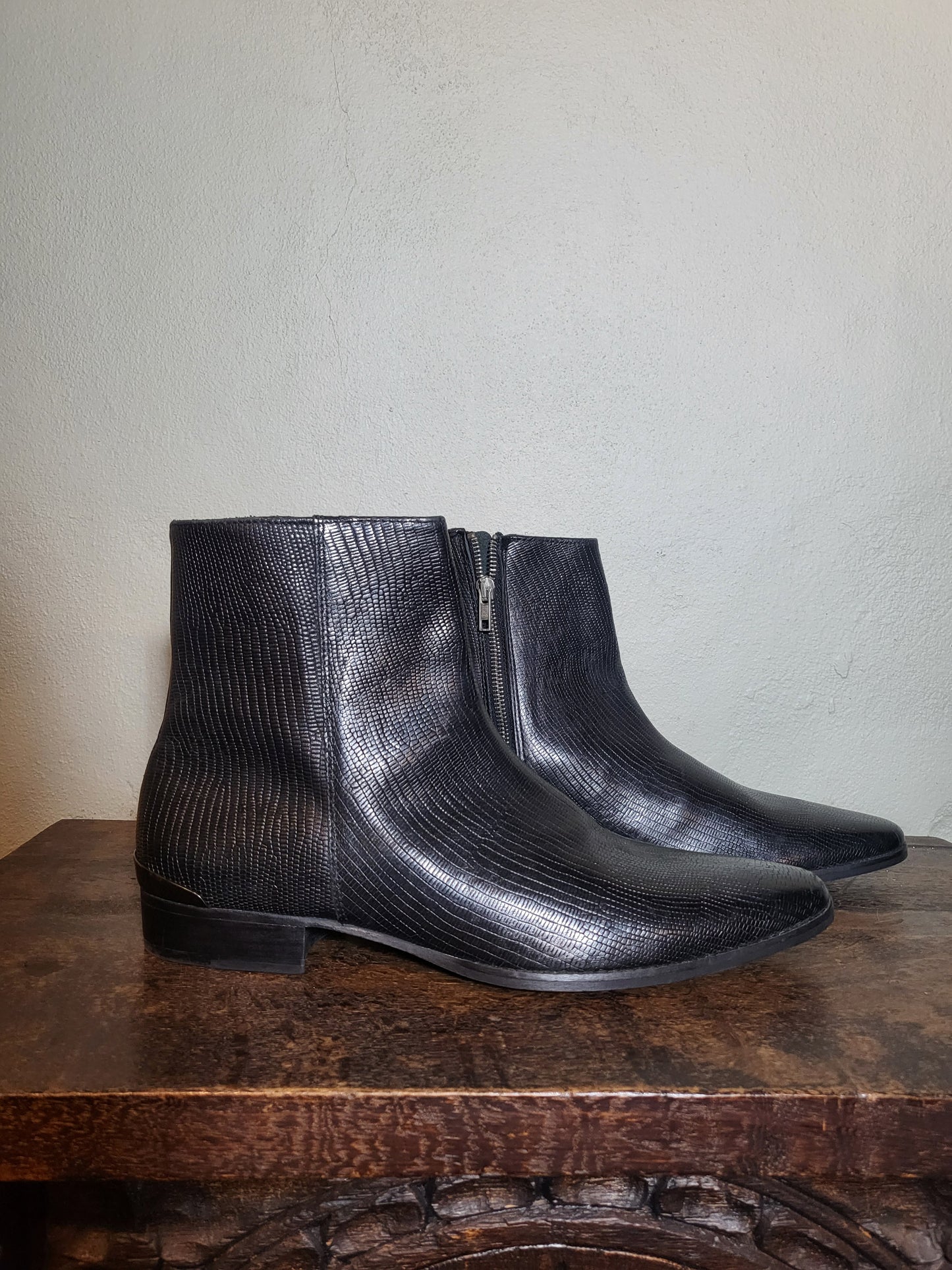 Textured Leather Ankle Boots