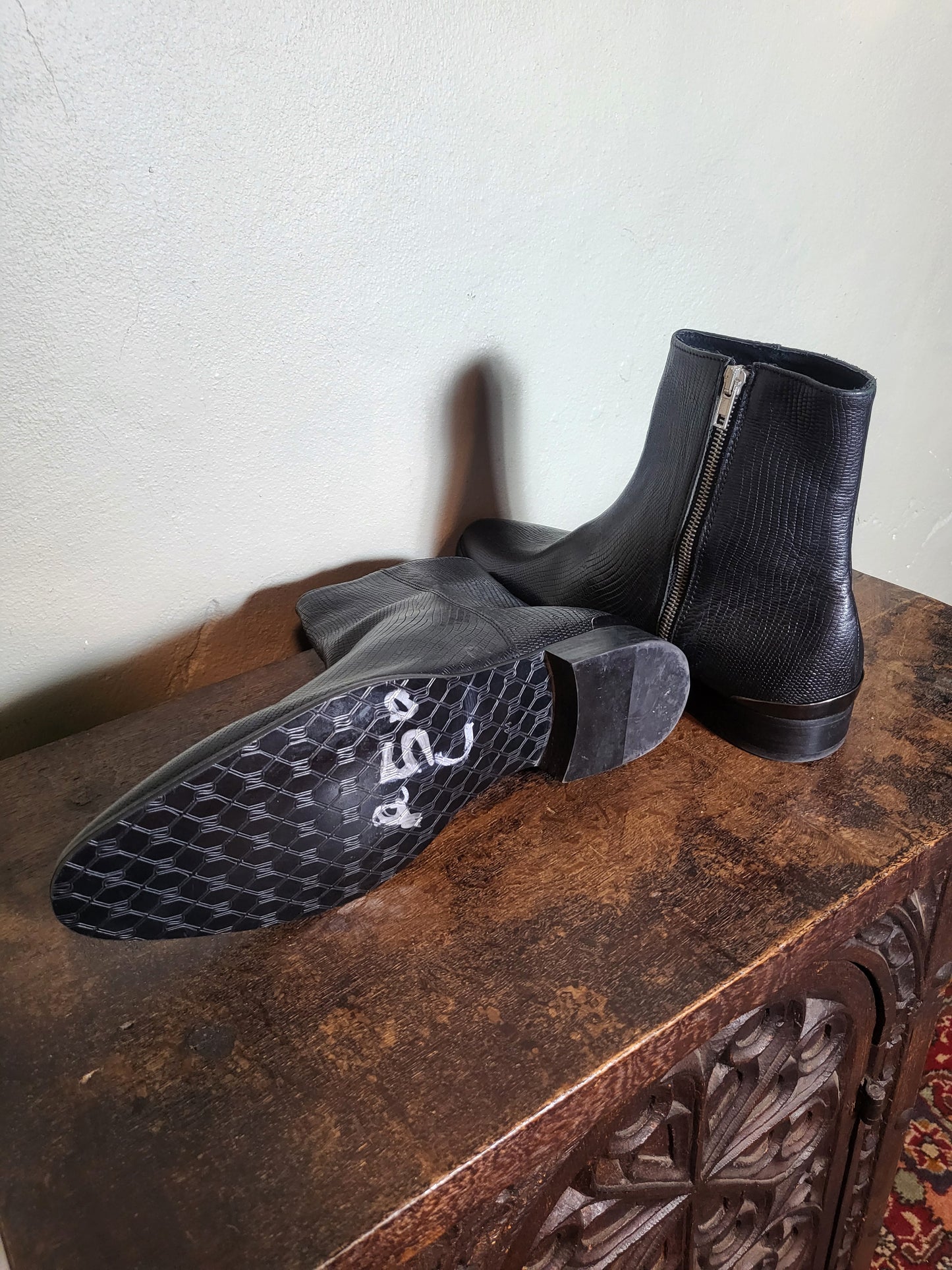 Textured Leather Ankle Boots