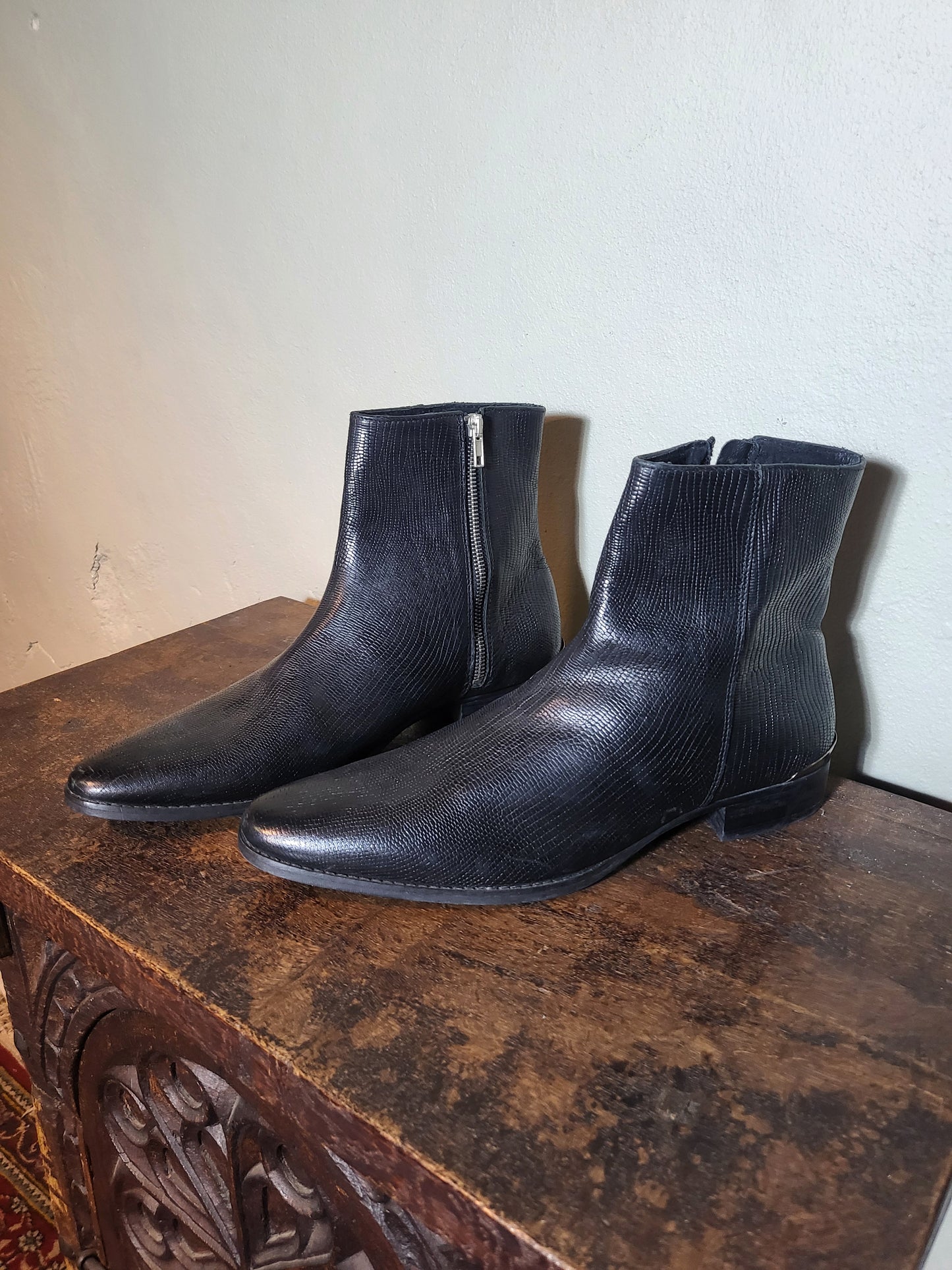 Textured Leather Ankle Boots