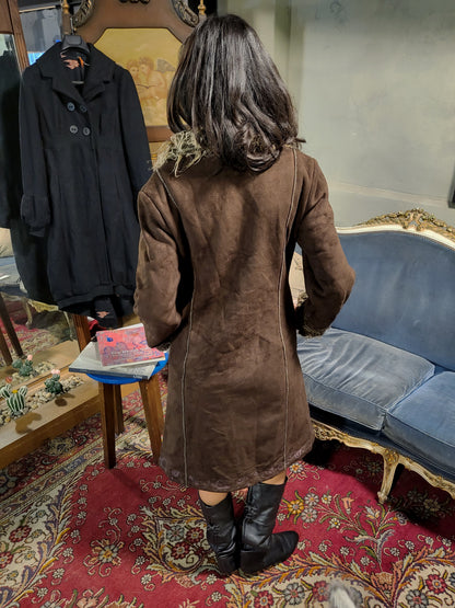 Vintage Brown Shearling Trim Afghan Coat