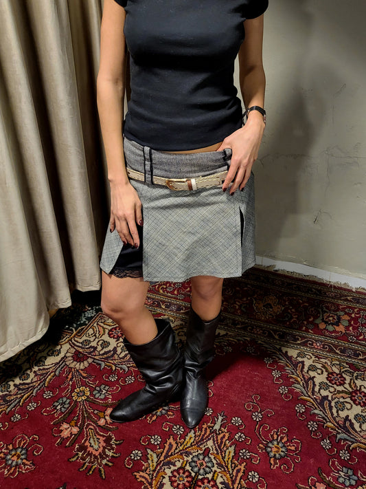 Cache Cache Grey Plaid Mini Skirt