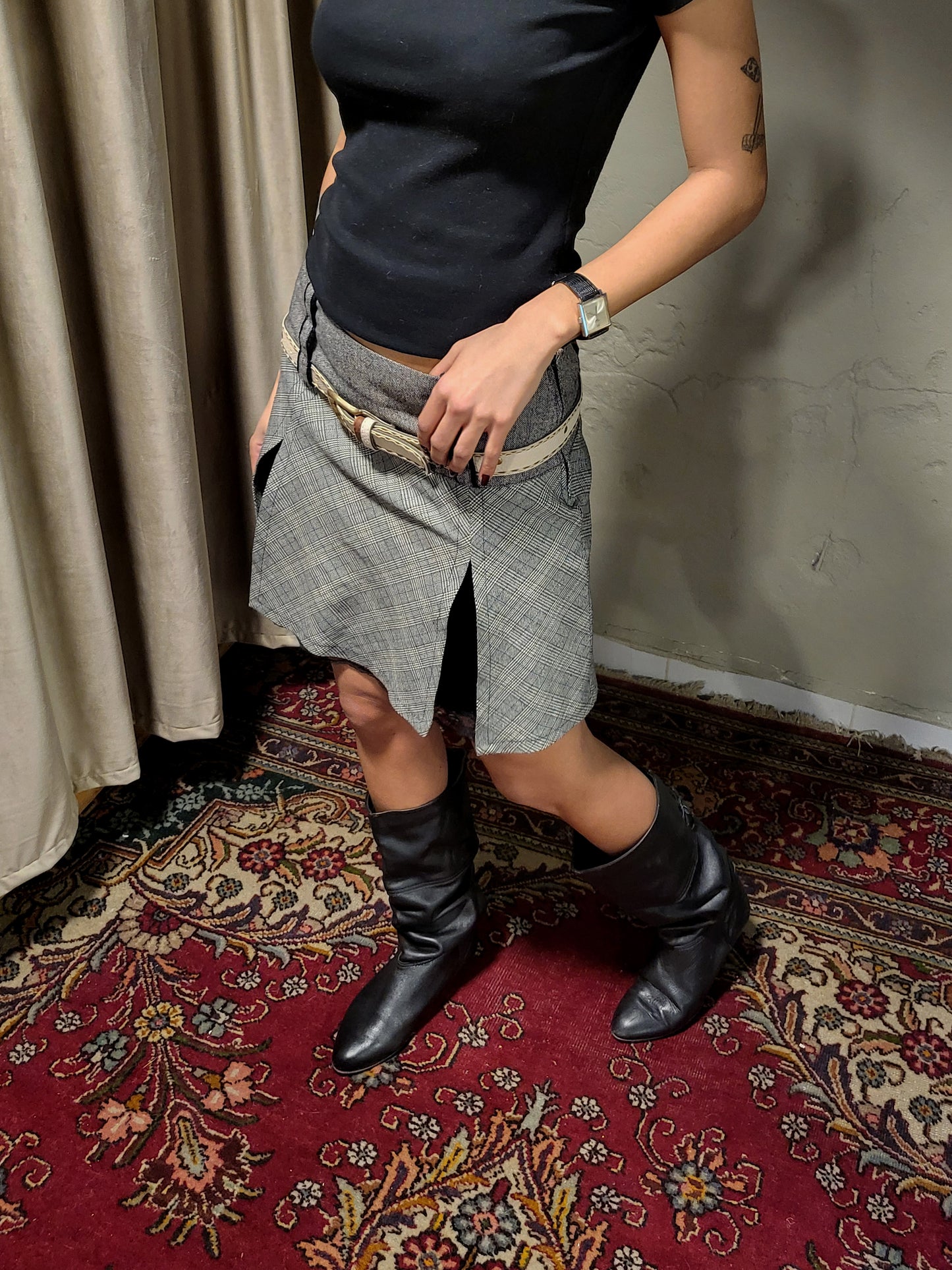 Cache Cache Grey Plaid Mini Skirt