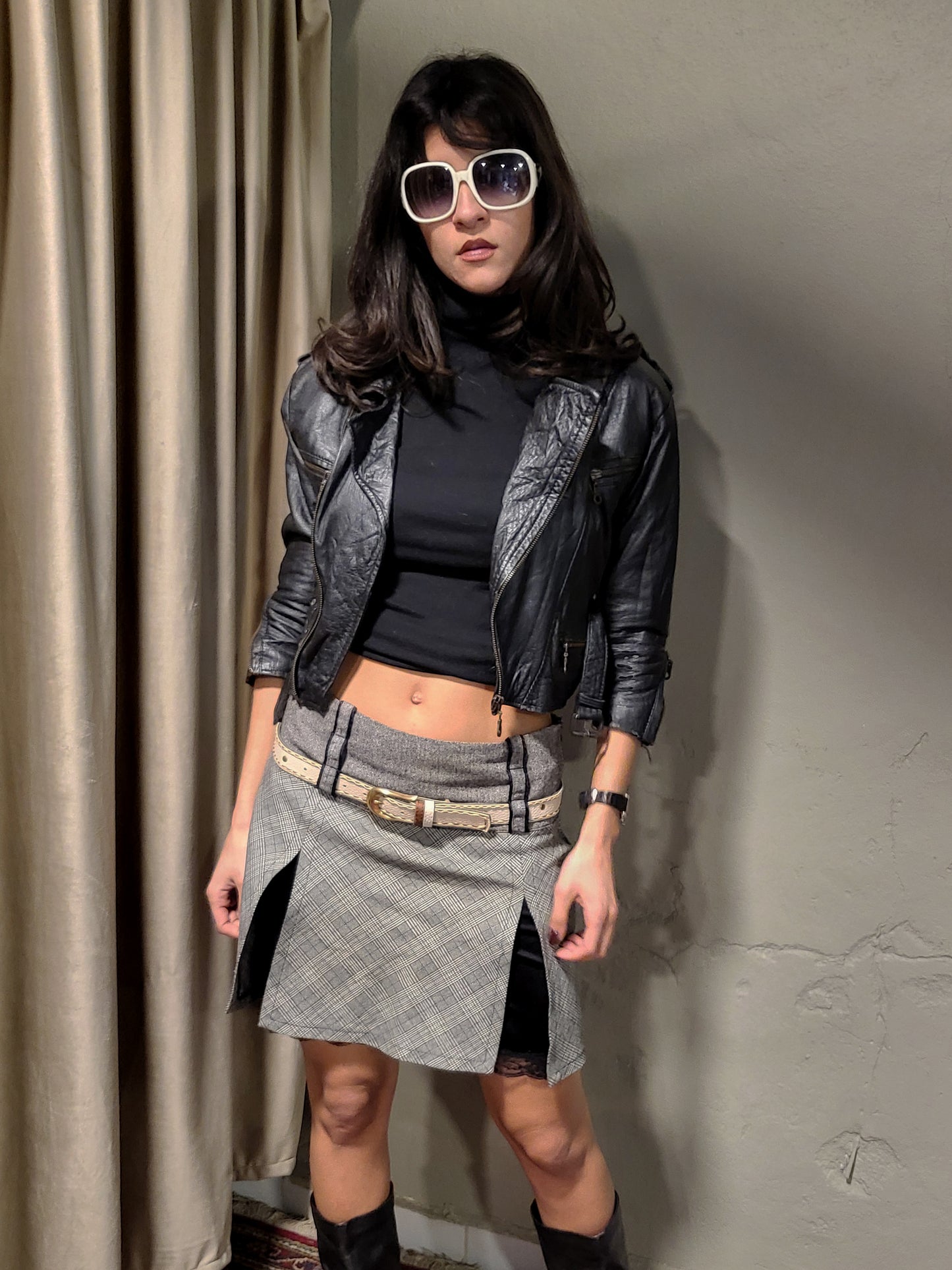 Vintage Black Cropped Leather Perfecto Jacket