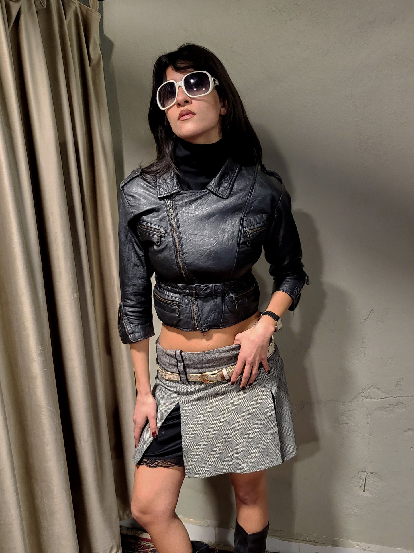 Vintage Black Cropped Leather Perfecto Jacket