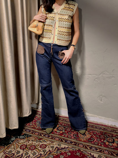 Miss Sixty Flared Denim Jeans with Leather Pocket Details