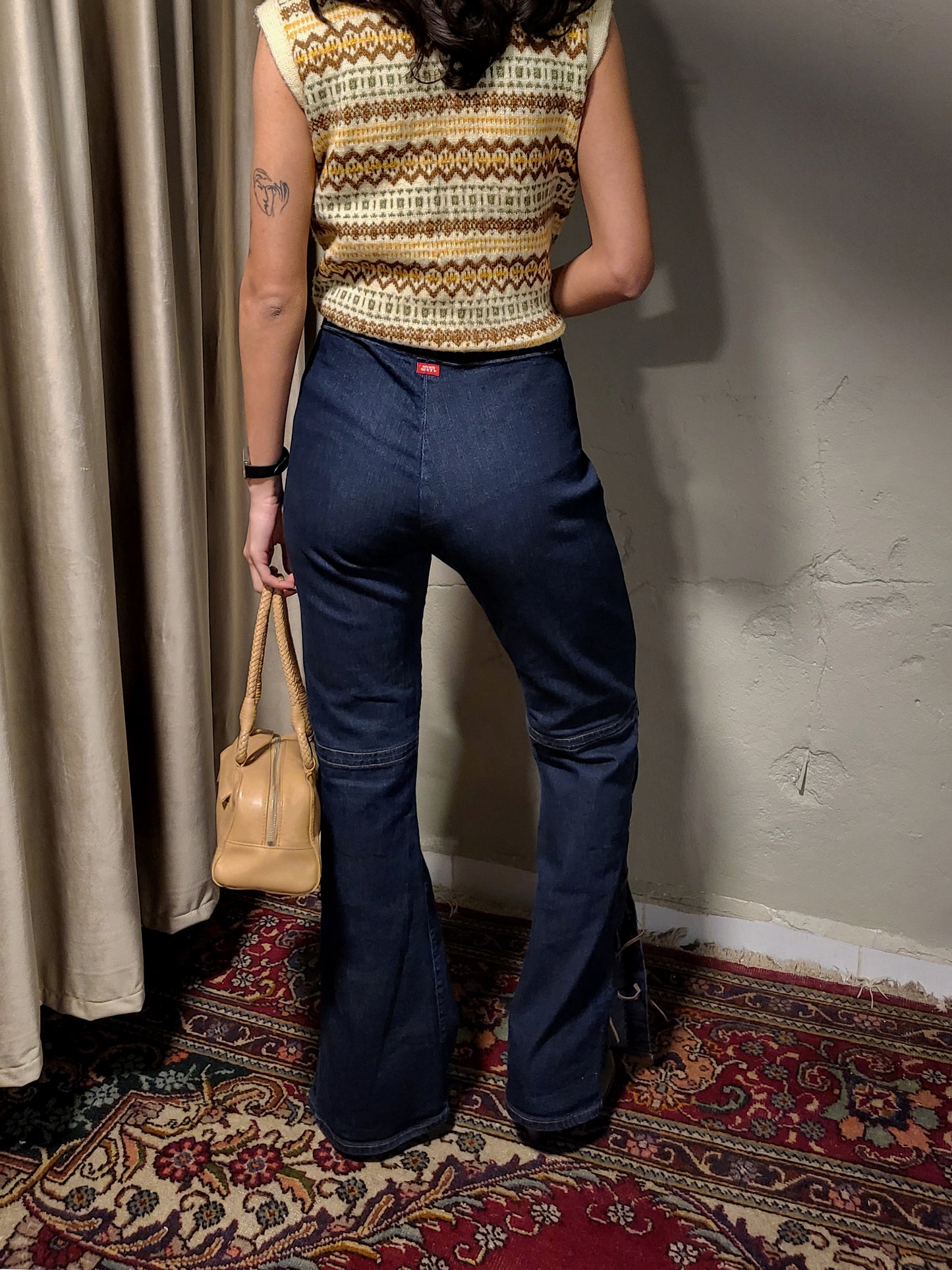 Miss Sixty Flared Denim Jeans with Leather Pocket Details