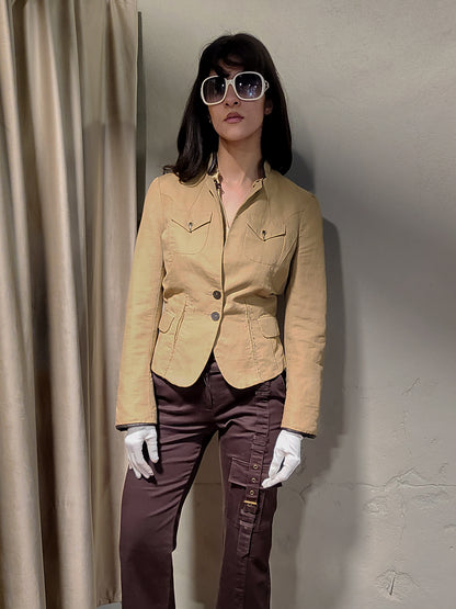 IKKS Beige Tailored Jacket with Leather Trim