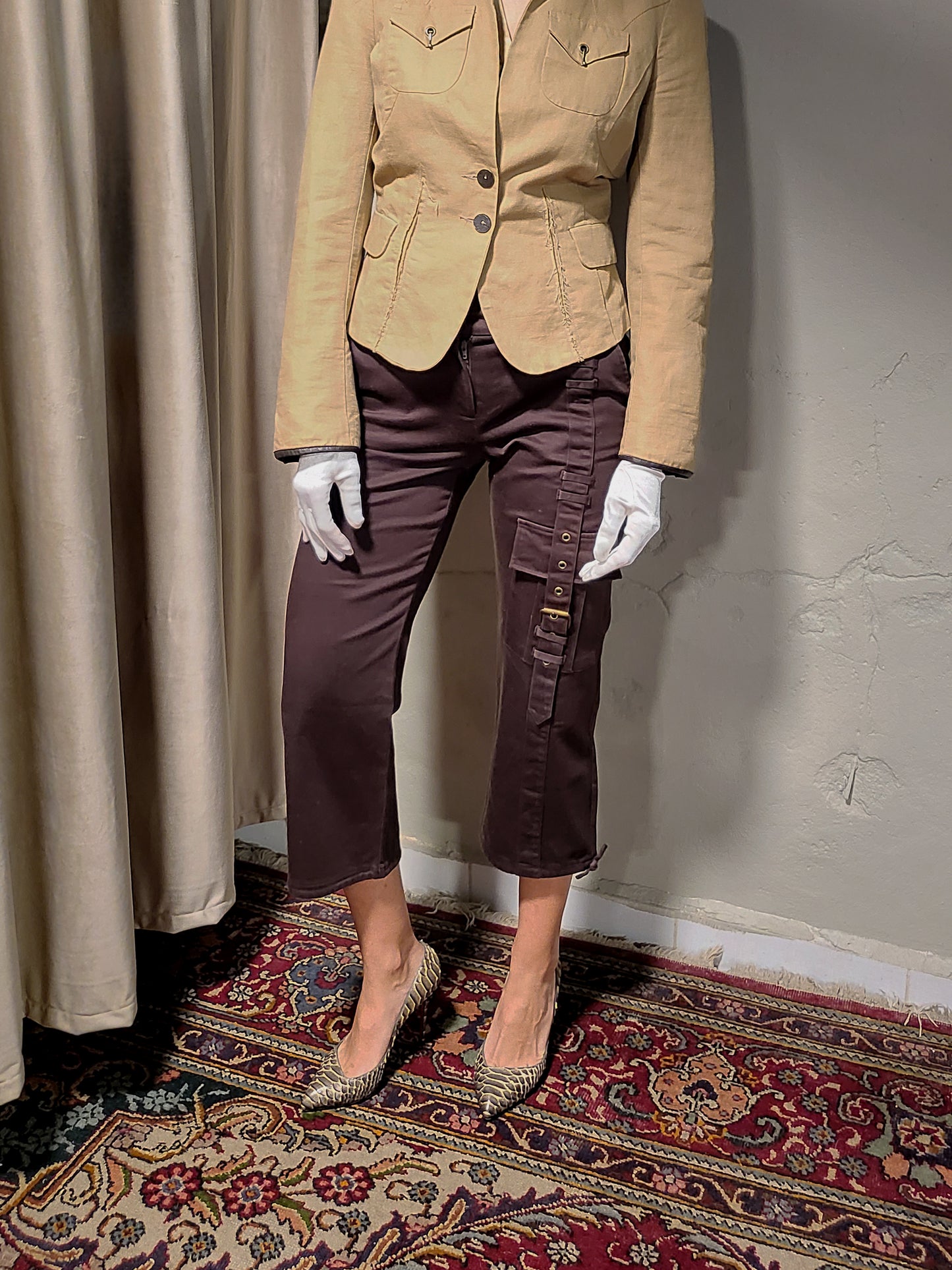 Camaïeu Brown Cropped Cargo Pants with Strap Detail