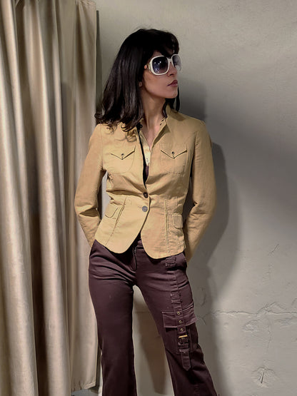 IKKS Beige Tailored Jacket with Leather Trim