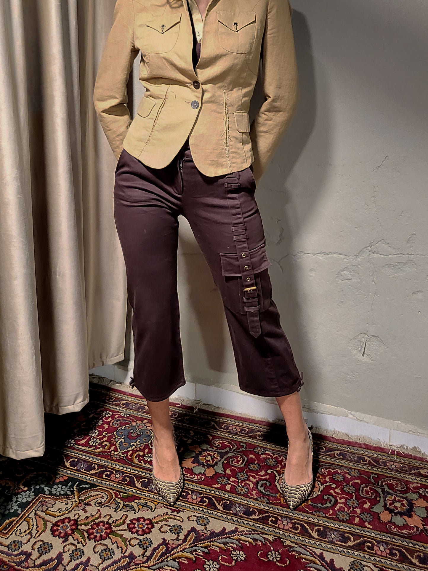 Camaïeu Brown Cropped Cargo Pants with Strap Detail