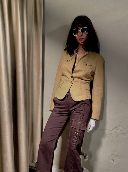 IKKS Beige Tailored Jacket with Leather Trim