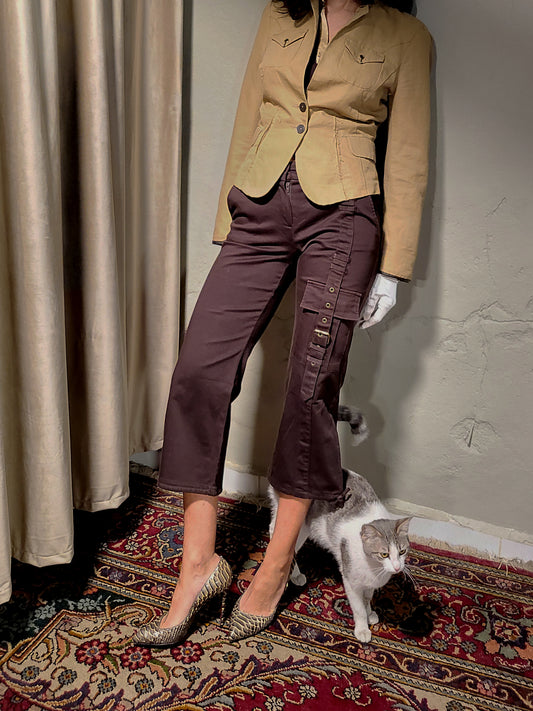 Camaïeu Brown Cropped Cargo Pants with Strap Detail