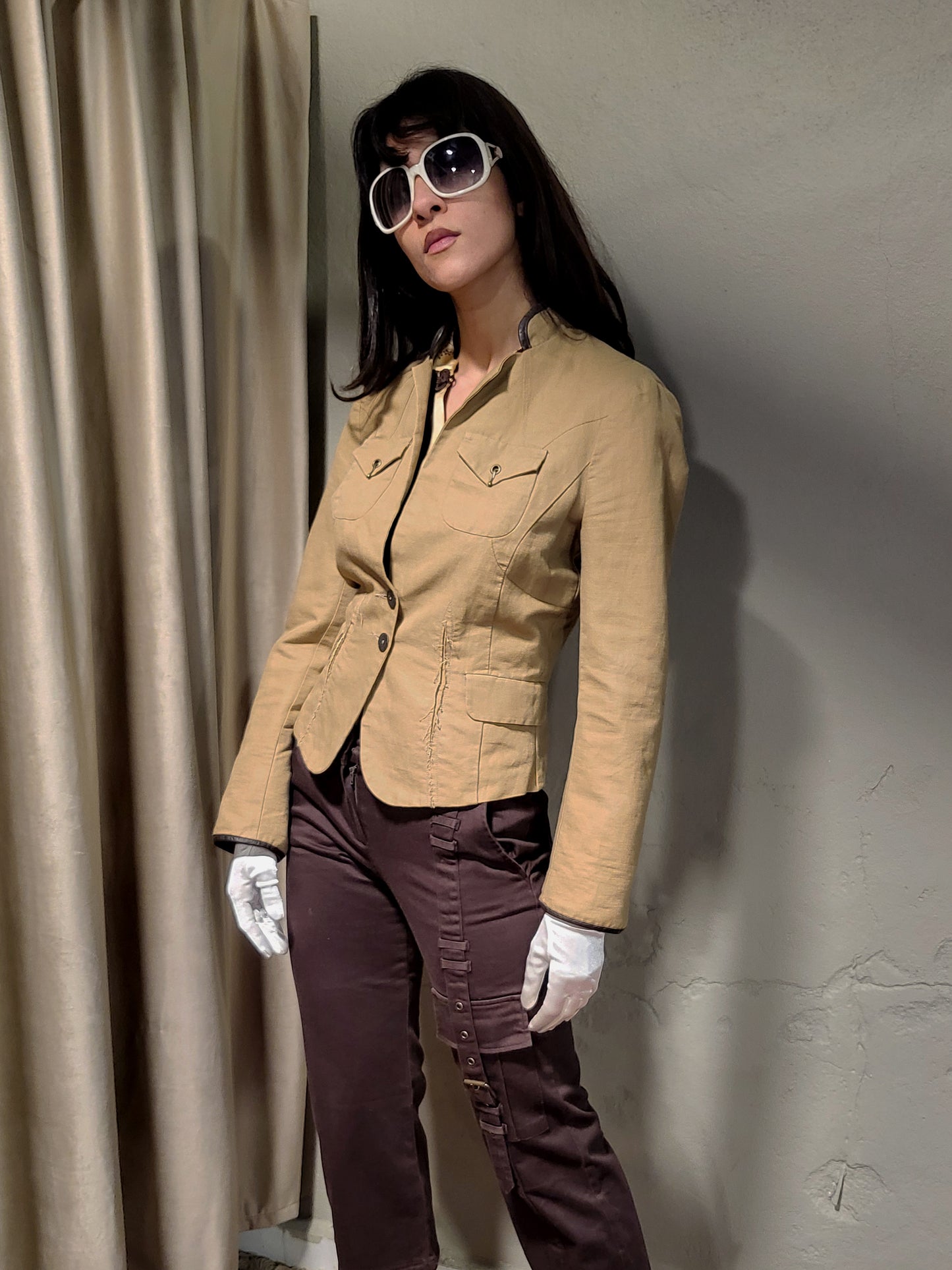 IKKS Beige Tailored Jacket with Leather Trim