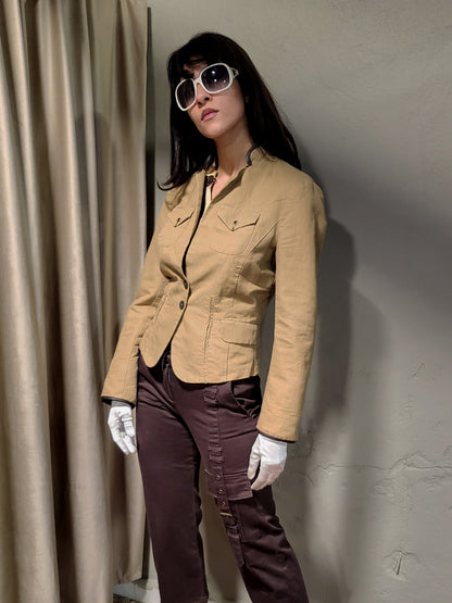 IKKS Beige Tailored Jacket with Leather Trim