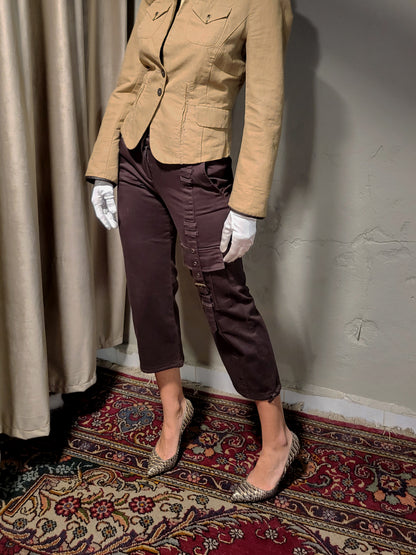 Camaïeu Brown Cropped Cargo Pants with Strap Detail