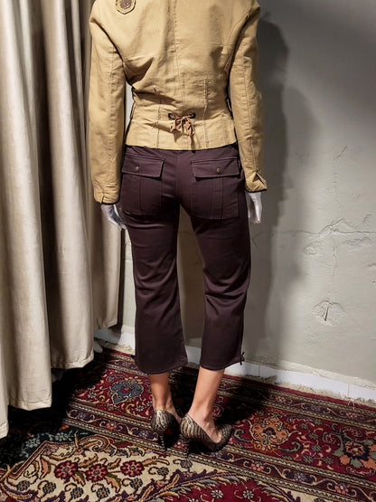 Camaïeu Brown Cropped Cargo Pants with Strap Detail