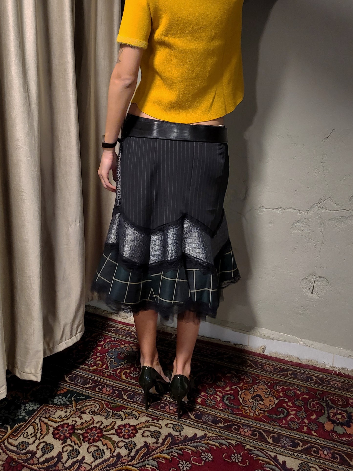 Vintage Patchwork Lace Midi Skirt