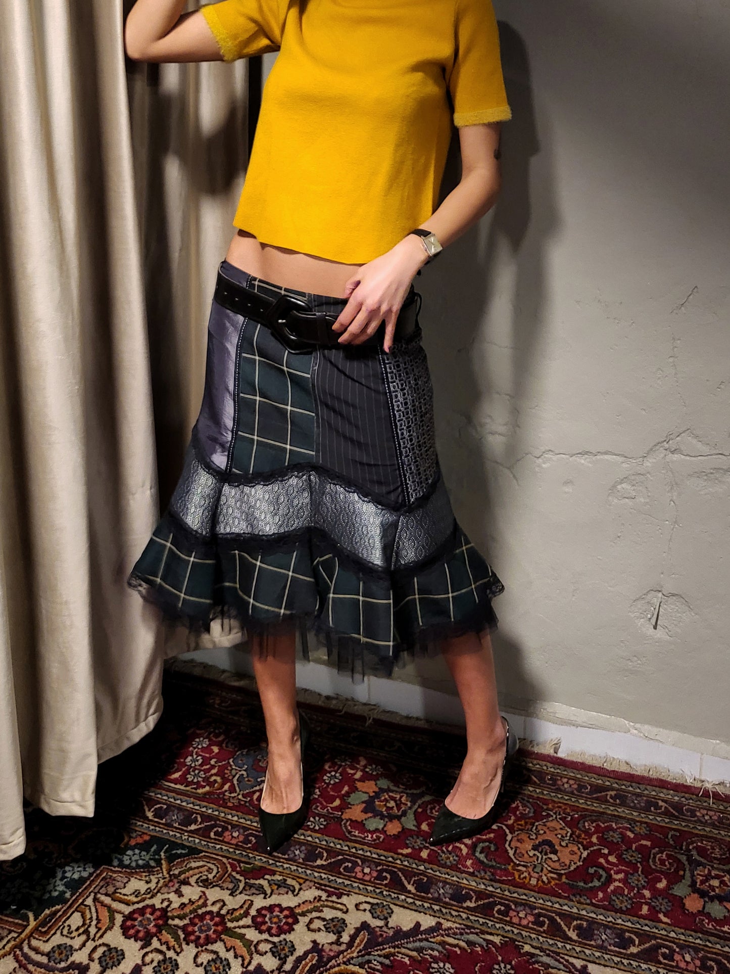 Vintage Patchwork Lace Midi Skirt