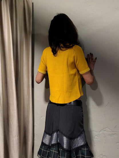 Vintage Mustard Knit Mock Neck Top