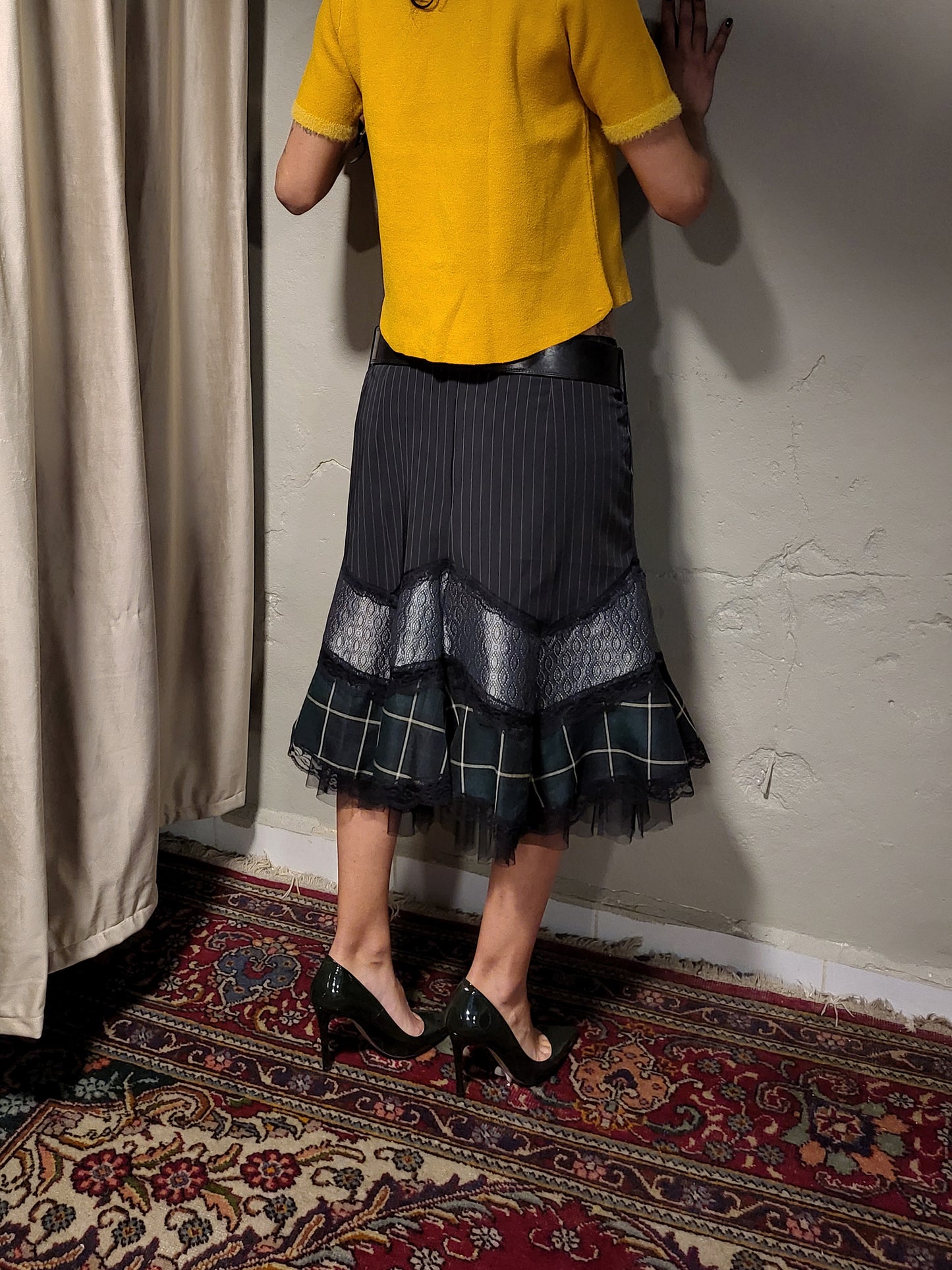 Vintage Patchwork Lace Midi Skirt