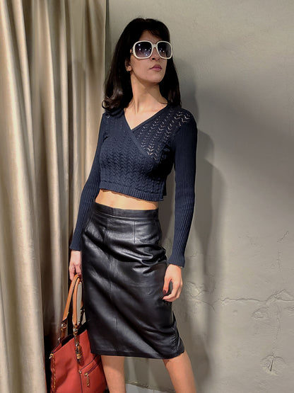 Vintage Black Knit Cache-Cœur Bolero Top