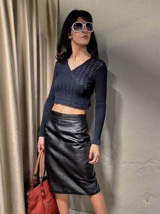 Vintage Black Knit Cache-Cœur Bolero Top