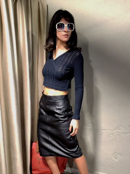 Vintage Black Knit Cache-Cœur Bolero Top