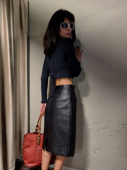 Vintage Black Knit Cache-Cœur Bolero Top