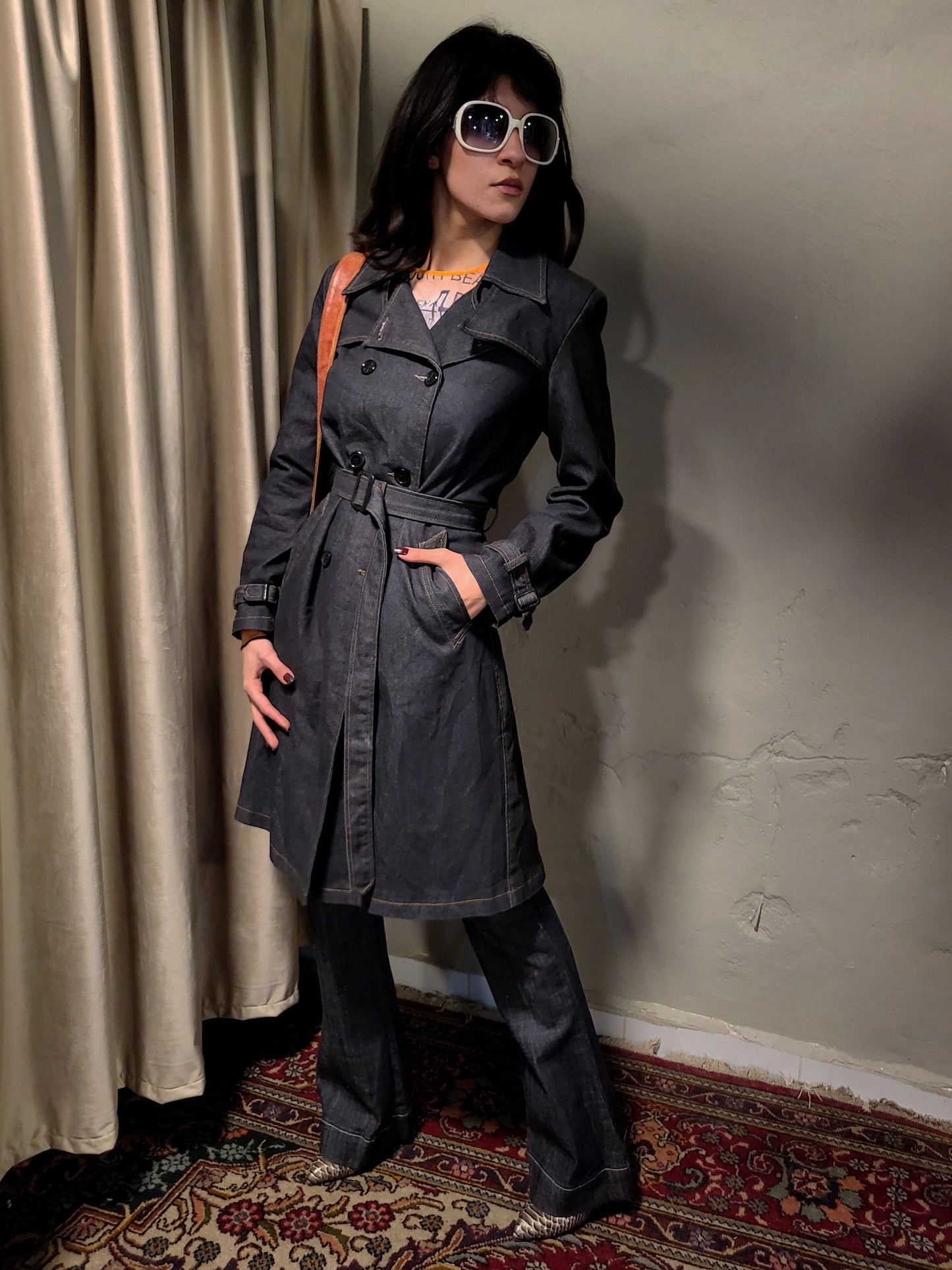 Denim Belted Trench Coat