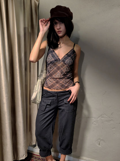 Sheer Plaid Mesh Camisole