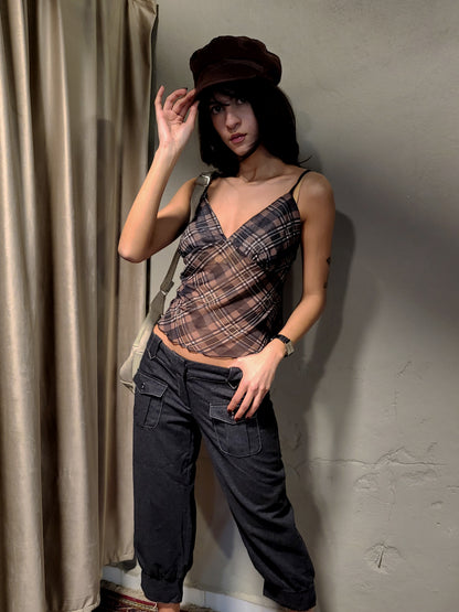Sheer Plaid Mesh Camisole