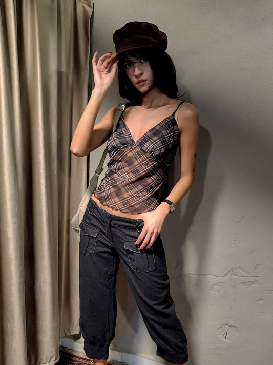 Sheer Plaid Mesh Camisole