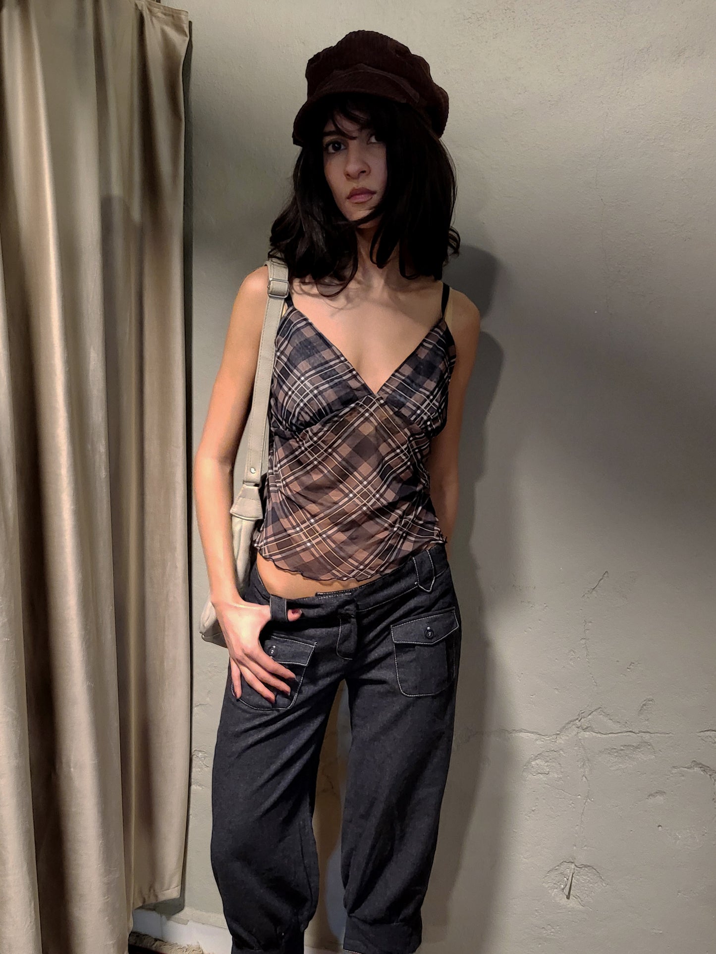 Sheer Plaid Mesh Camisole