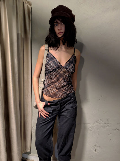 Sheer Plaid Mesh Camisole