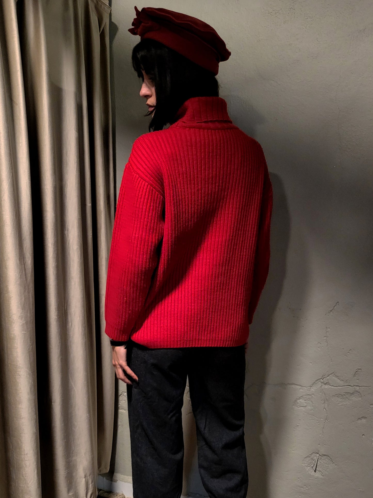 Red Ribbed Turtleneck Sweater