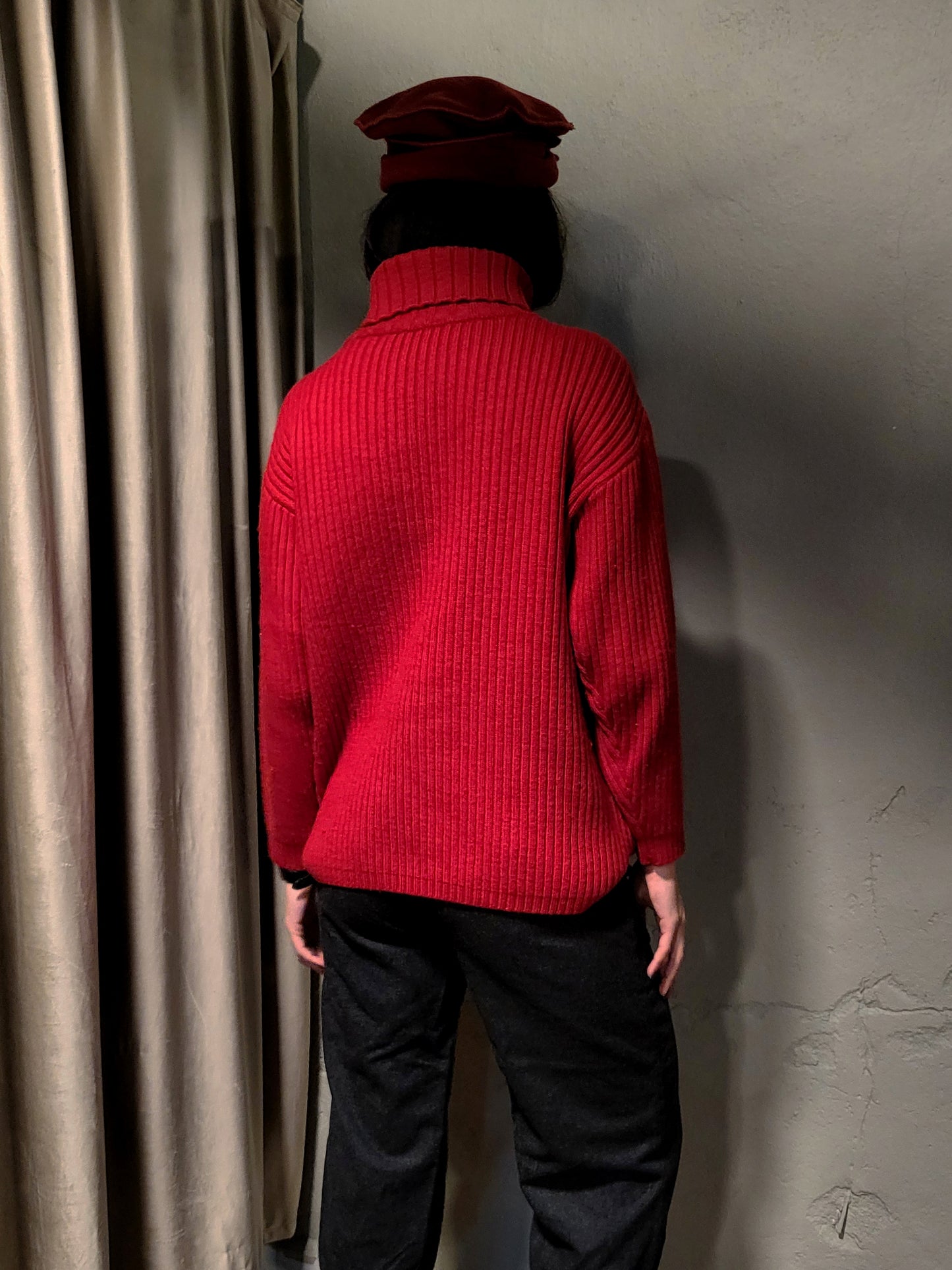 Red Ribbed Turtleneck Sweater