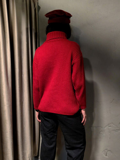Red Ribbed Turtleneck Sweater
