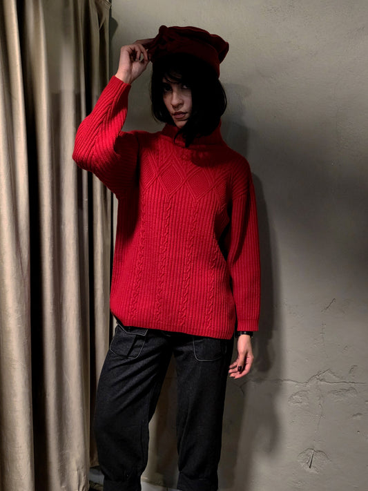 Red Ribbed Turtleneck Sweater
