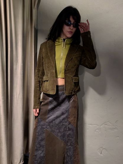 Corduroy Jacket with Attached Cropped Hoodie