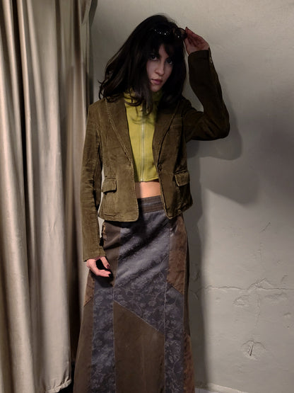 Corduroy Jacket with Attached Cropped Hoodie