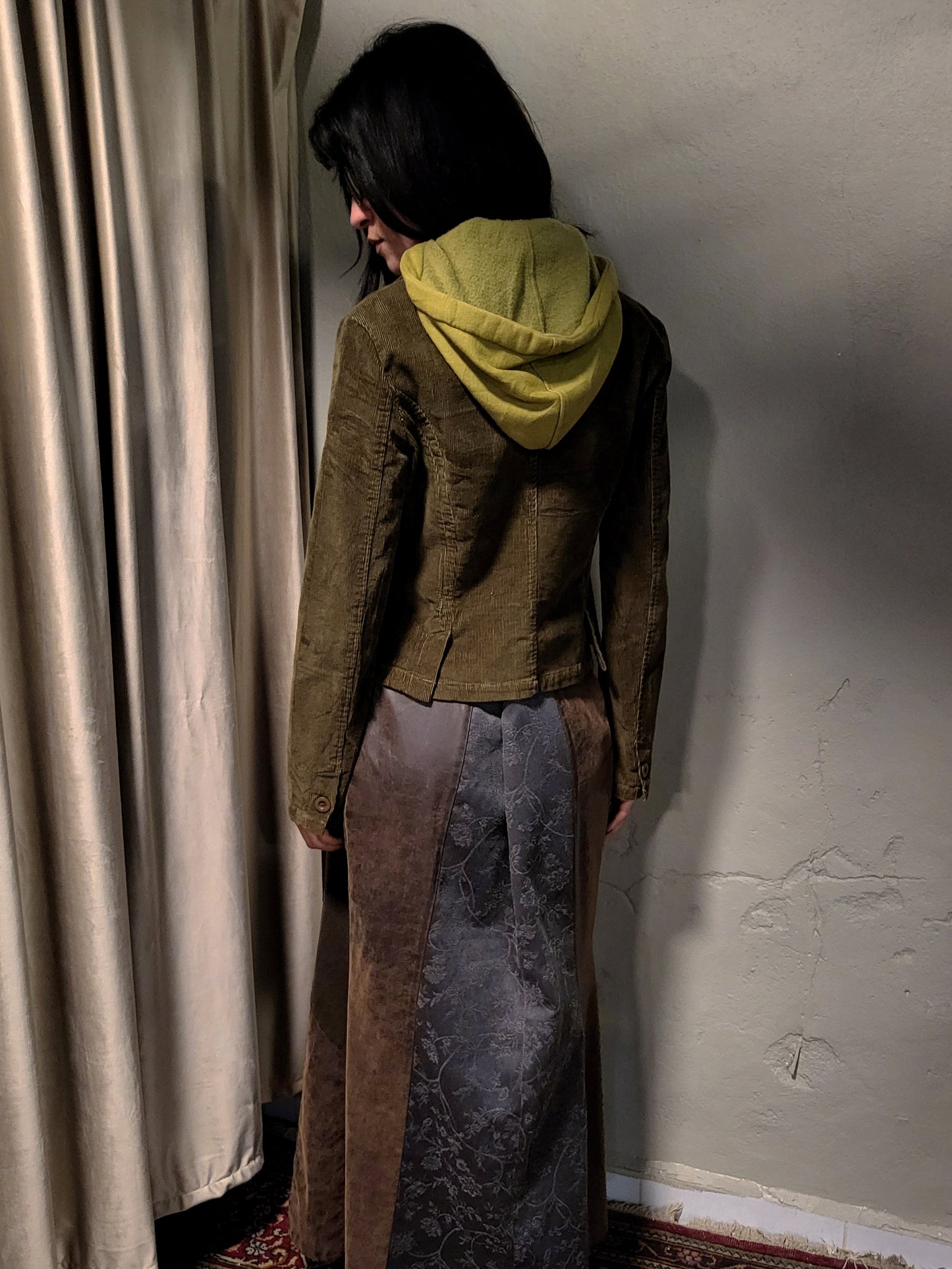 Corduroy Jacket with Attached Cropped Hoodie