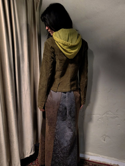 Corduroy Jacket with Attached Cropped Hoodie