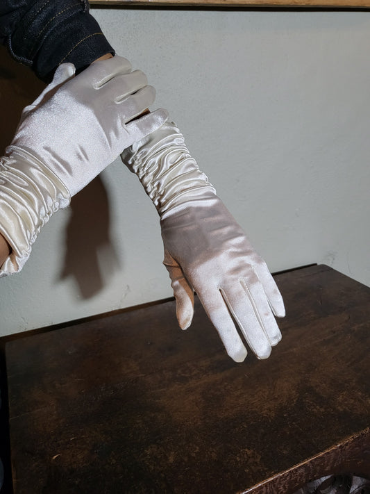 Vintage Ivory Satin Opera Gloves