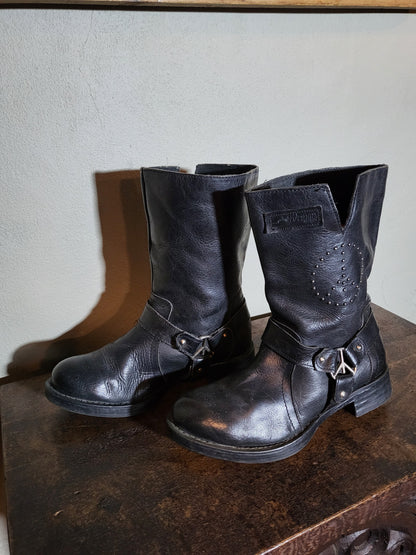 Vintage Black Leather Biker Boots