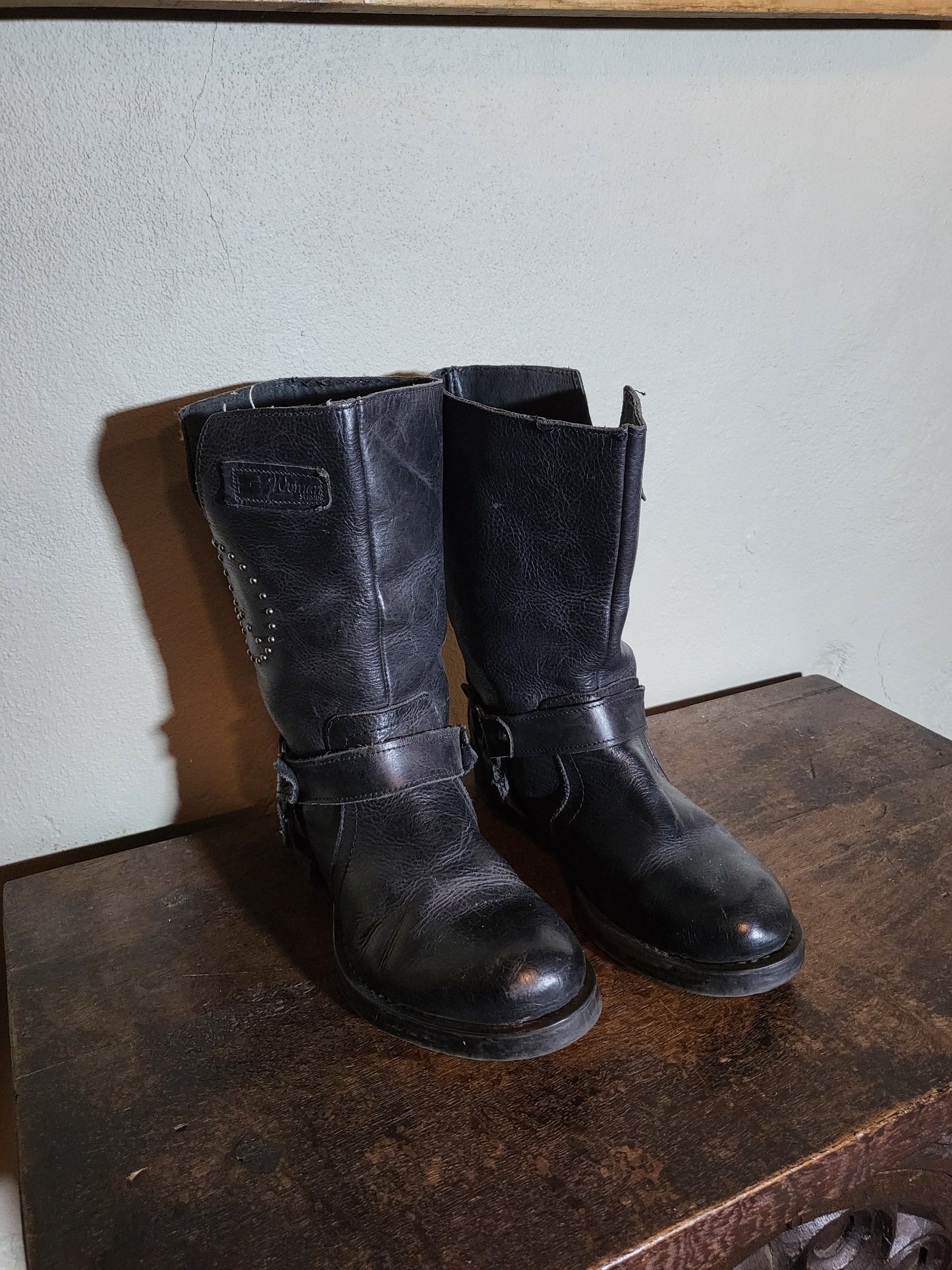 Vintage Black Leather Biker Boots