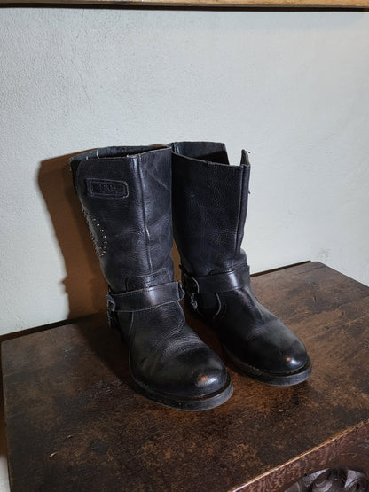 Vintage Black Leather Biker Boots