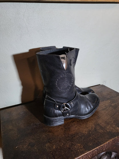 Vintage Black Leather Biker Boots