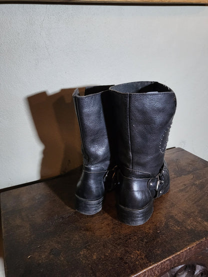 Vintage Black Leather Biker Boots