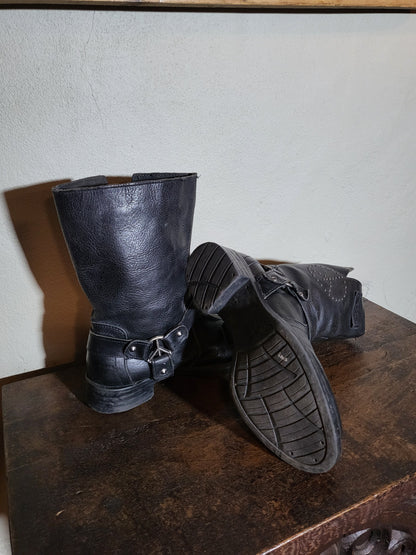 Vintage Black Leather Biker Boots